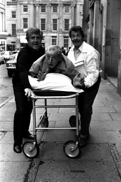 Framed Print : Actors Peter Baldwin, Ben Warriss and David Ross outside the Theatre Royal Framed Print : Actors Peter Baldwin, Ben Warriss and David Ross outside the Theatre Royal