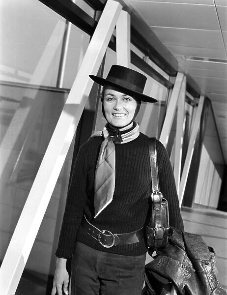 Actress Alexandra Bastedo arriving at Heathrow Airport from Madrid. October 1969 Z10399