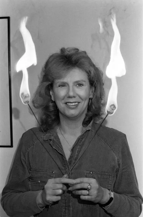 Framed Print : Actress Anna Karen practising her fire-eating act at her home in Ilford, Essex Framed Print : Actress Anna Karen practising her fire-eating act at her home in Ilford, Essex
