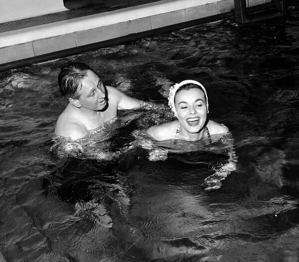 Actress Anne Heywood learning to swim for her role in the film Floods of Fear
