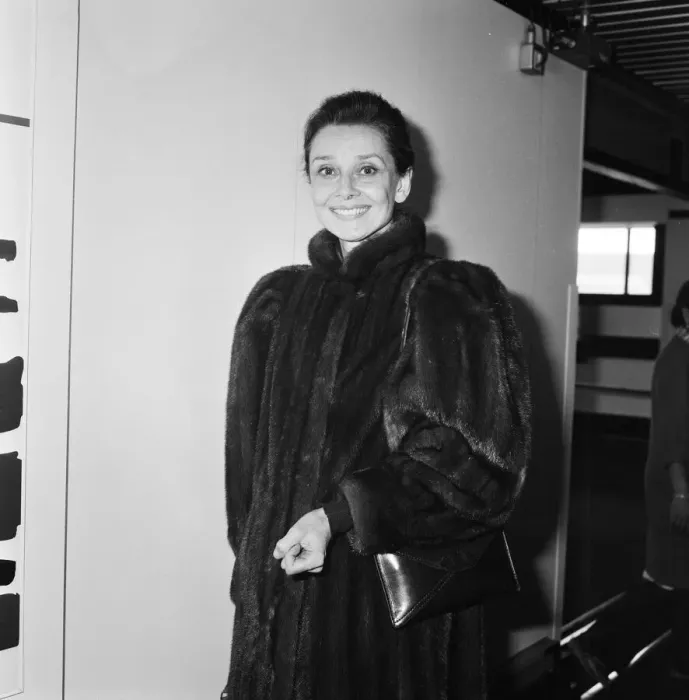 Framed Print : Actress Audrey Hepburn at an airport. April 1984