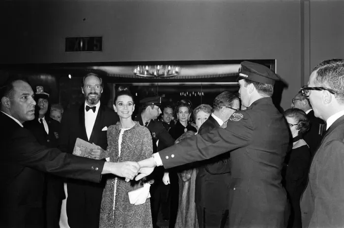Framed Print : Actress Audrey Hepburn arrives for the premiere of My Fair Lady in New York