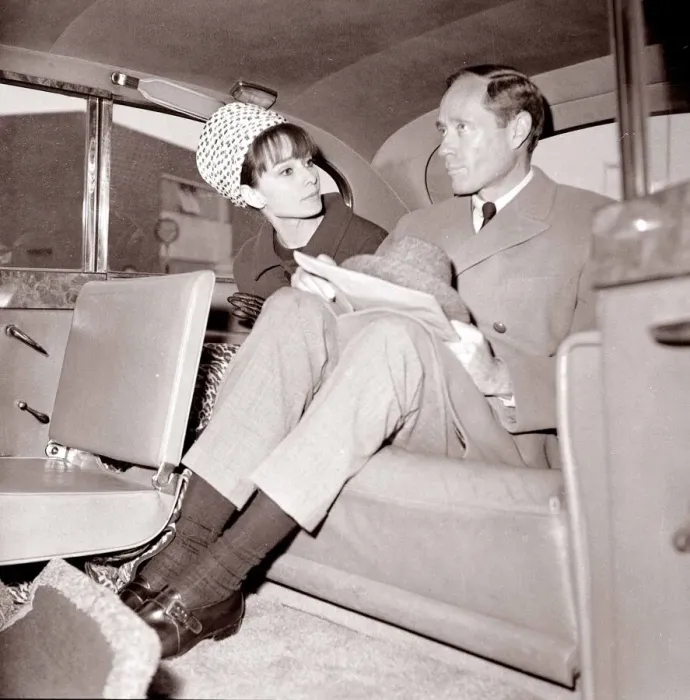 Framed Print : Actress Audrey Hepburn with husband Mel Ferrer in the back seat of a car April 1964 Framed Print : Actress Audrey Hepburn with husband Mel Ferrer in the back seat of a car April 1964