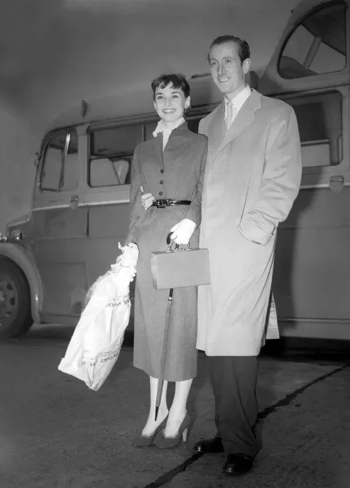 Framed Print : Actress Audrey Hepburn in Northolt with her fiance James Mason September 1952