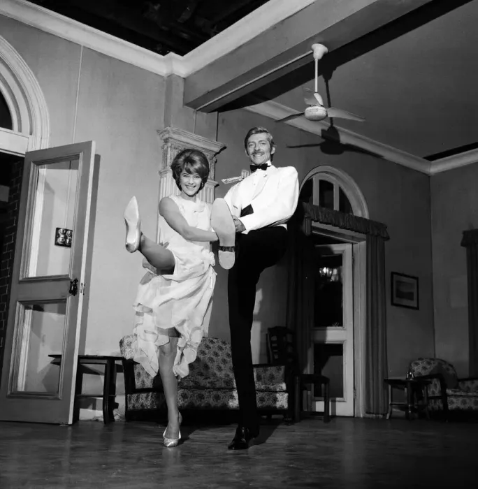 Framed Print : Actress Charlotte Rampling and her fiance Jeremy Lloyd on the set of