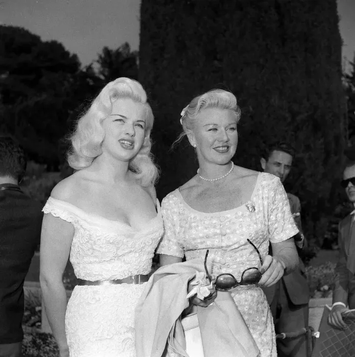 Framed Print : Actress Diana Dors with Ginger Rogers at the Cannes film Festival May 1956