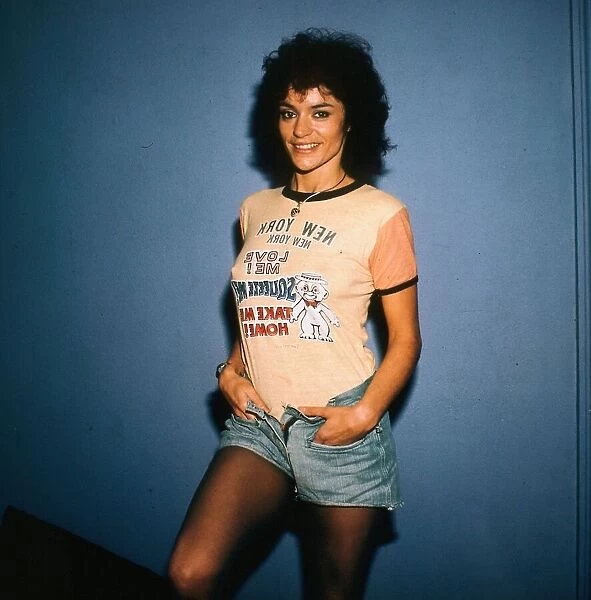 Actress Diana Quick April 1989 wearing denim shorts and tee shirt