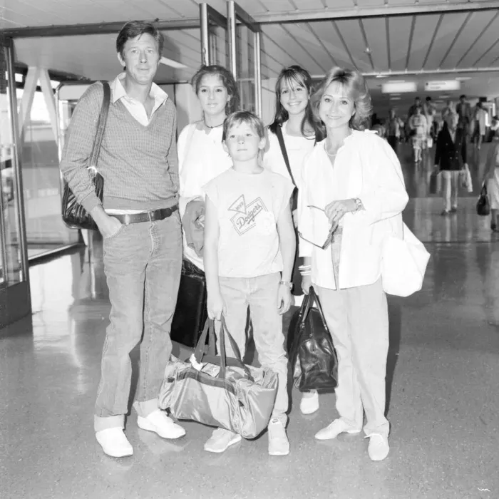 Framed Print : Actress Felicity Kendal with her family at Heathrow July 1984 her husband Framed Print : Actress Felicity Kendal with her family at Heathrow July 1984 her husband