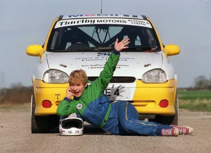 : Actress Glenda McKay March 1998 With her Vauxhall Corsa rally sports car : Actress Glenda McKay March 1998 With her Vauxhall Corsa rally sports car