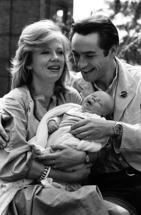 Framed Print : Actress Hayley Mills and actor Leigh Lawson proudly show off their love child for