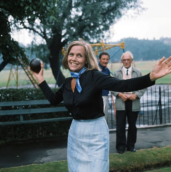 Actress Honor Blackman bowling. July 1975