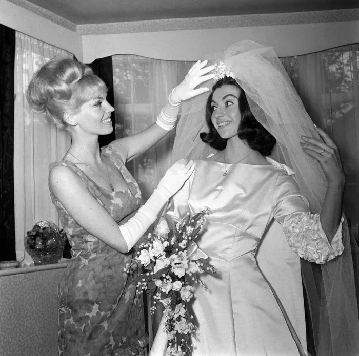 Framed Print : Actress Jean Collins with sister Marion prepares for 1965 wedding to Peter