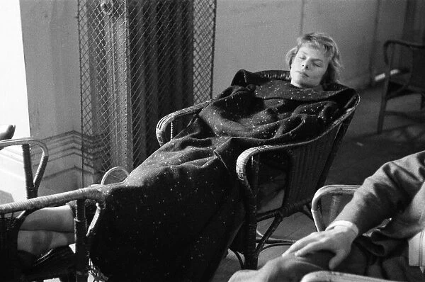 Actress Jill Bennett pictured taking a rest while working on the television play '