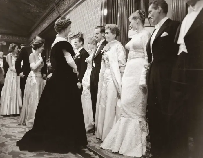 Framed Print : Actress Joan Crawford at the Royal Film Show, talking to Her majesty Queen Elibazeth II Framed Print : Actress Joan Crawford at the Royal Film Show, talking to Her majesty Queen Elibazeth II