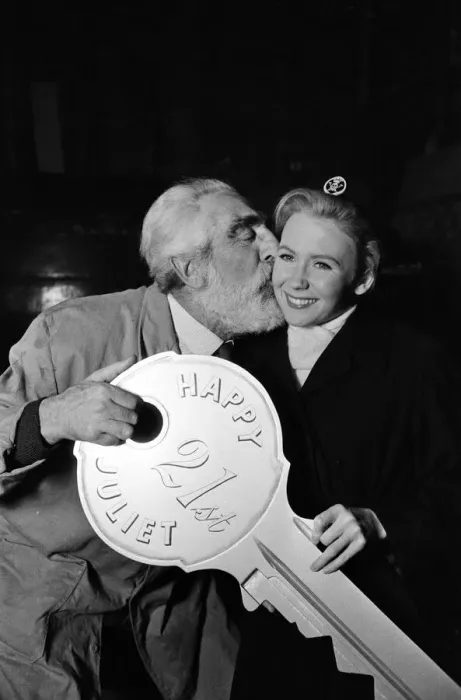 Framed Print : Actress Juliet Mills celebrates her 21st Birthday at Pinewood Studios during the filming
