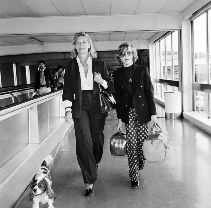 Framed Print : Actress Lauren Bacall at Heathrow Airport with her son Sam (12)