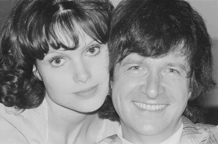 Framed Print : Actress Madeline Smith pictured at home with her boyfriend film actor David Buck