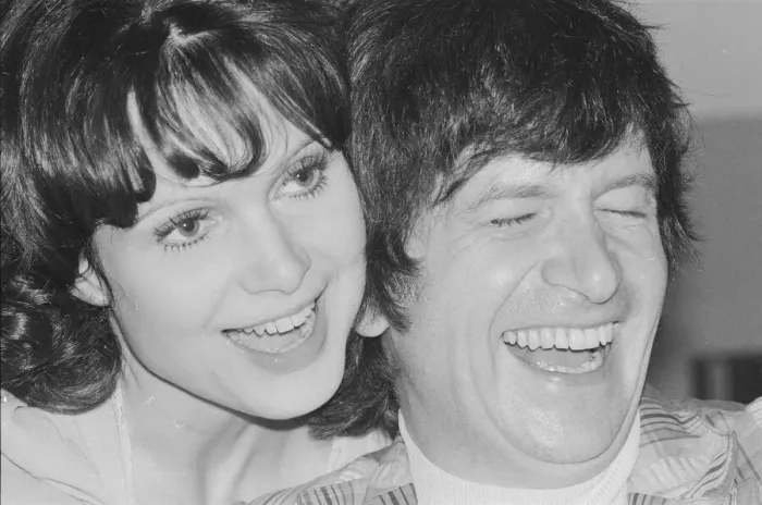Framed Print : Actress Madeline Smith pictured at home with her boyfriend film actor David Buck