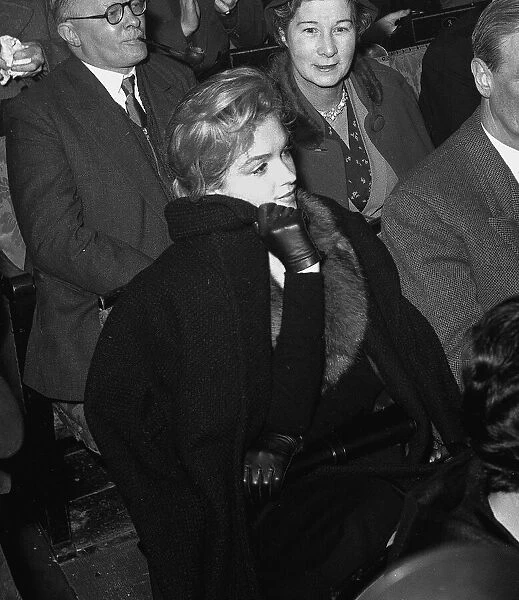 Actress Marilyn Monroe attends a discussion at Royal Court Theatre 1956