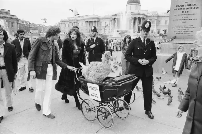 Framed Print : Actress and former model Madeline Smith was forcibly moved on by the law in company with Framed Print : Actress and former model Madeline Smith was forcibly moved on by the law in company with