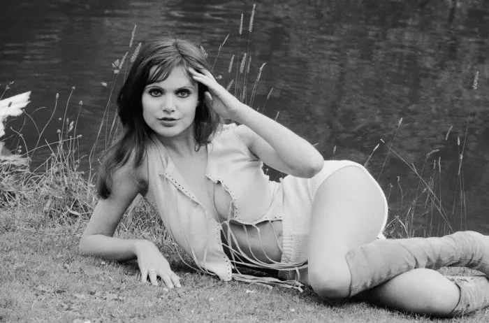 Framed Print : Actress and former model Madeline Smith pictured during a break in filming