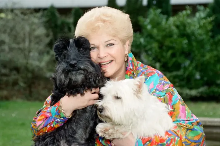 Framed Print : Actress Pam St. Clement with her two pet dogs. 14th April 1992 Framed Print : Actress Pam St. Clement with her two pet dogs. 14th April 1992