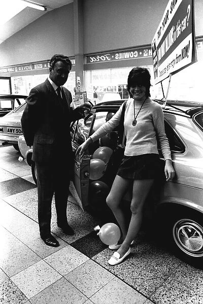 Actress Sally Geeson at Cowies car showroom in Sunderland in September 1970