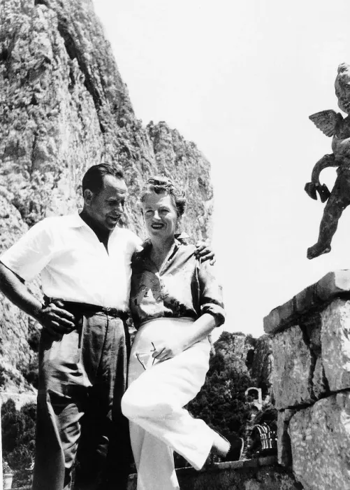 Framed Print : Actress and singer Gracie Fields standing on a rock with her husband Boris Alperouici