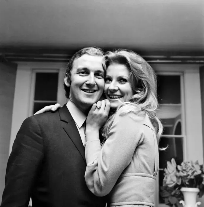 Framed Print : Actress Vicki Hodge with her advertising executive fiance Ian Heath at Ian Framed Print : Actress Vicki Hodge with her advertising executive fiance Ian Heath at Ian