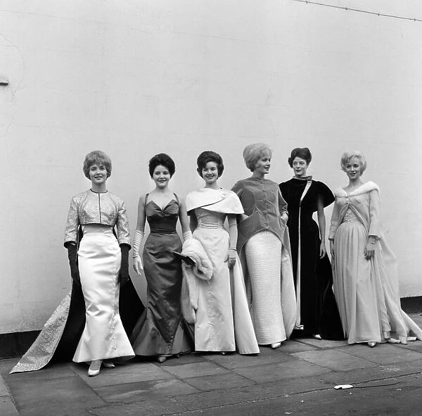 Six actresses line up at Cornwall Gardens, Kensington for a fitting and a photo call