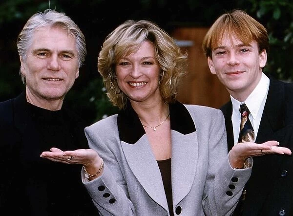 Adam Faith with Gillian Tailforth centre and Adam Woodyat right both actors from the BBC