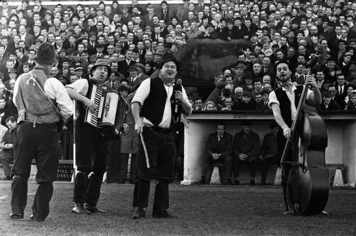 Framed Print : Adge Cutler and The Wurzels perform before the fans at the Bristol City ground Framed Print : Adge Cutler and The Wurzels perform before the fans at the Bristol City ground