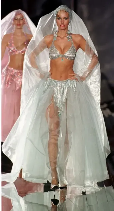 Framed Print : Adriana Sklenarikova January 1999 The face of Wonderbra poses at the Paco Rabanne Fashion