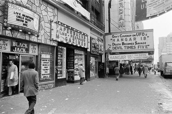 Adult video stores, peep shows and movie theatres in New York. 13th February 1981