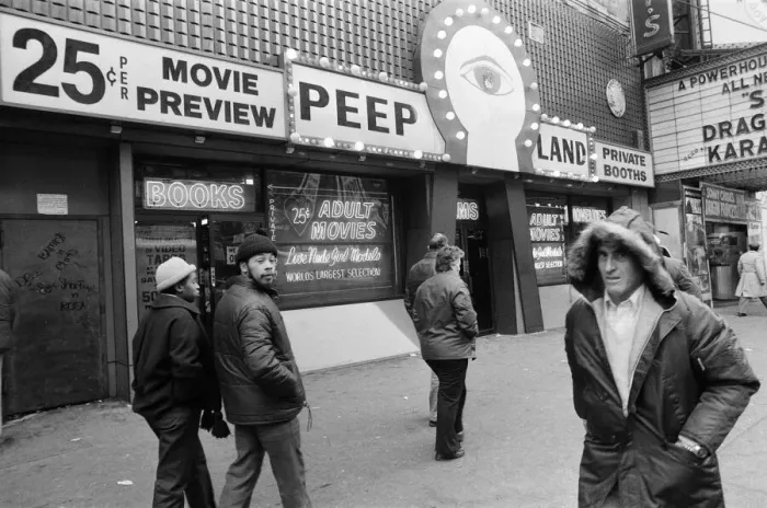 Framed Print : Adult video stores and peep shows in New York. 13th February 1981 Framed Print : Adult video stores and peep shows in New York. 13th February 1981