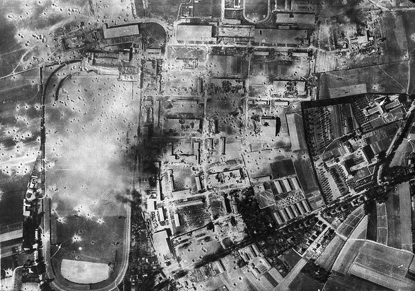 Aerial photograph taken a few hours after Flying Fortress bombers of the US Eighth Air