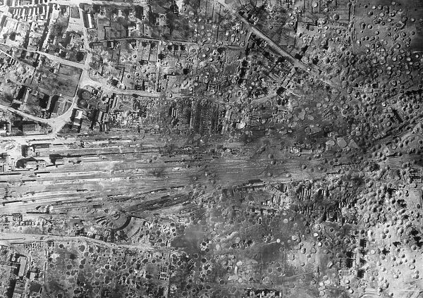 Aerial photographic-reconnaissance image showing a carpet of bomb craters