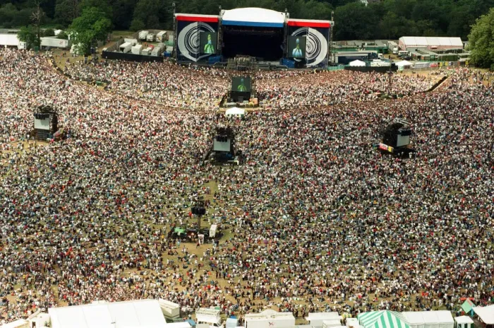 Framed Print : Aerial pictures from the Oasis concert held at Knebworth House. 10th August 1996 Framed Print : Aerial pictures from the Oasis concert held at Knebworth House. 10th August 1996