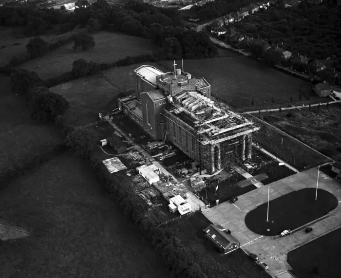 Framed Print : Aerial pictures taken during the construction of Guildford Cathedral. 23rd September 1958 Framed Print : Aerial pictures taken during the construction of Guildford Cathedral. 23rd September 1958