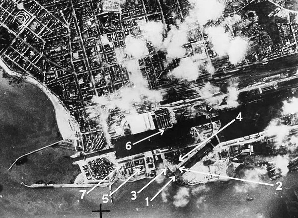 Aerial reconnaissance photograph showing damage to the dry dock