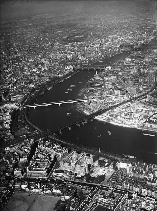 Framed Print : Aerial view of the 1951 Festival of Britain site. May 1951 Framed Print : Aerial view of the 1951 Festival of Britain site. May 1951