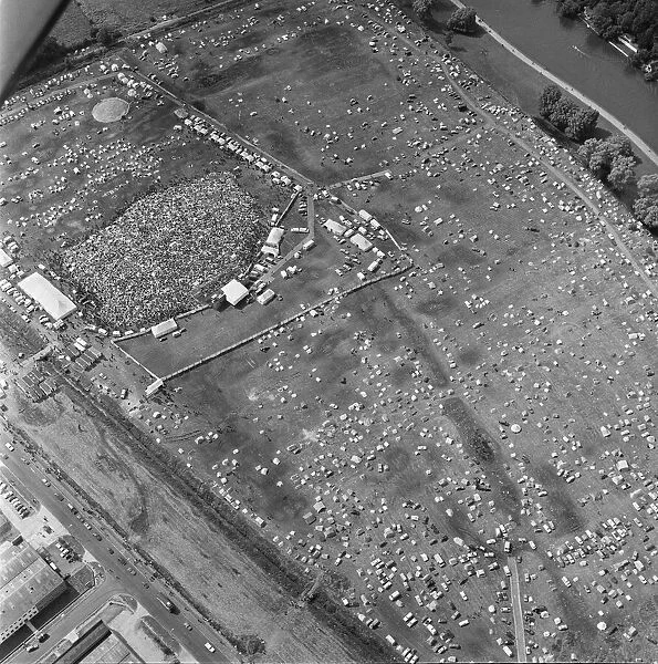Aerial view of the 1971 Reading Pop Festival site. 25th June 1971