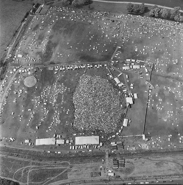 Aerial view of the 1971 Reading Pop Festival site. 25th June 1971