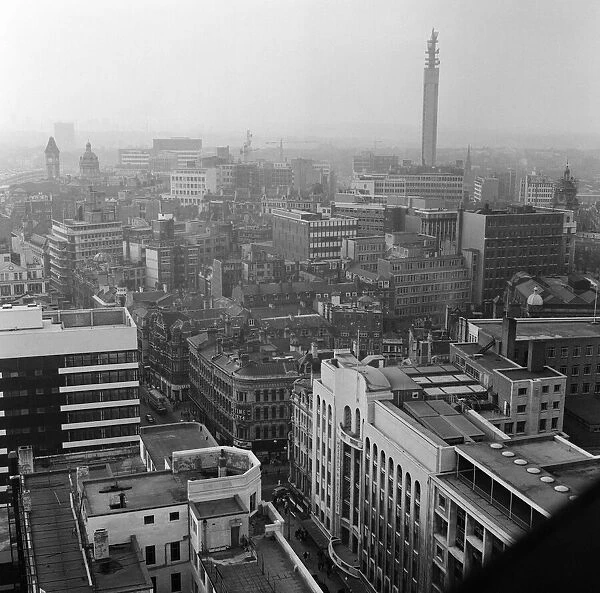 Aerial view of Birmingham city centre, West Midlands. 4th October 1967