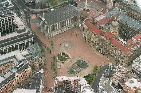 Aerial view of Birmingham City Centre showing Victoria Square and Chamberlain Square