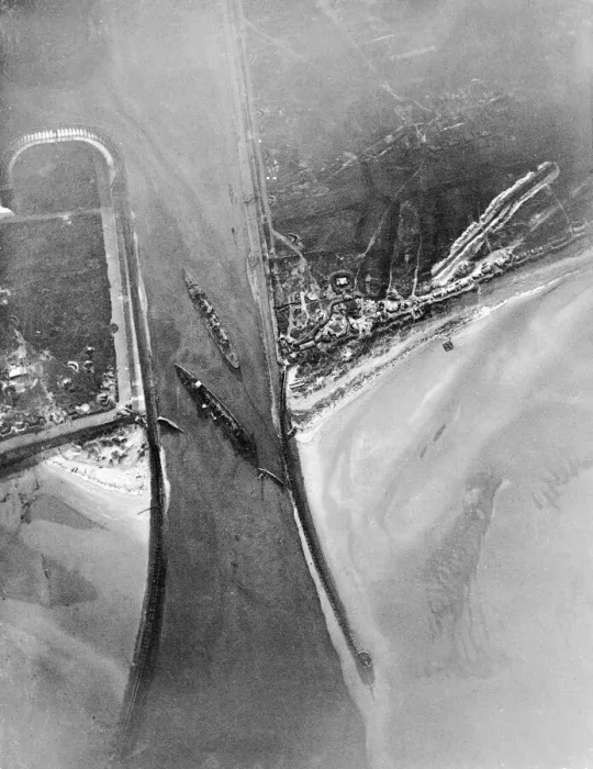 Framed Print : Aerial view The block ships HMS Intrepid and HMS Iphigenia in the channel of the Bruges Framed Print : Aerial view The block ships HMS Intrepid and HMS Iphigenia in the channel of the Bruges