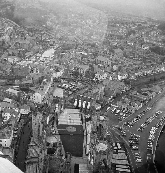 An aerial view of Caernarfon Castle the day before the Investiture of Prince Charles