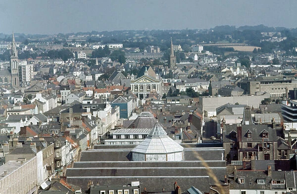An aerial view of the capital town of St Helier on the Channel Island of Jersey