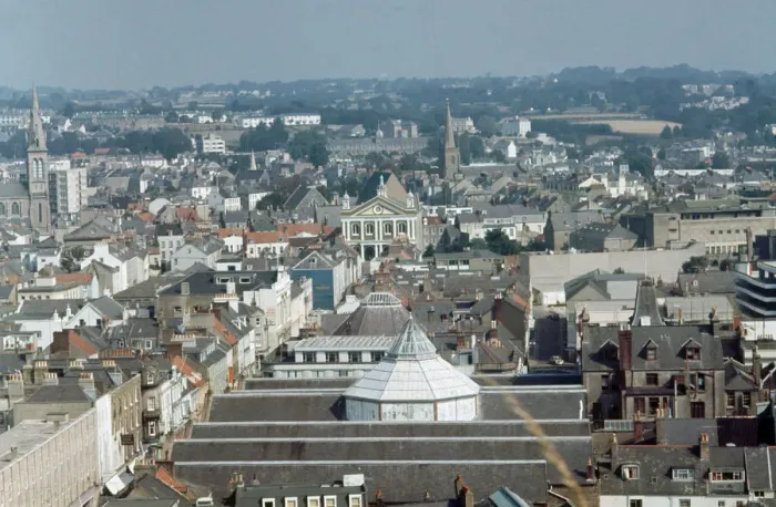 Framed Print : An aerial view of the capital town of St Helier on the Channel Island of Jersey