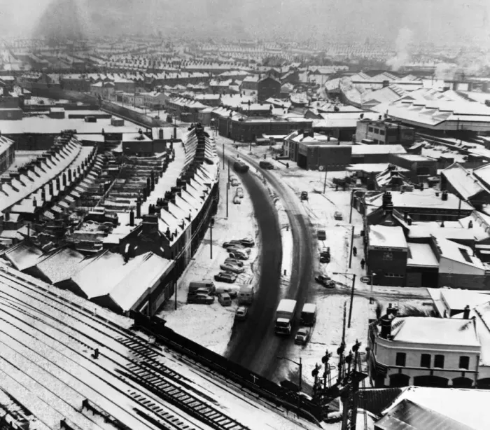 Framed Print : Aerial view of Cardiff in the snow taken from the top of the newGas Showroom building in Framed Print : Aerial view of Cardiff in the snow taken from the top of the newGas Showroom building in